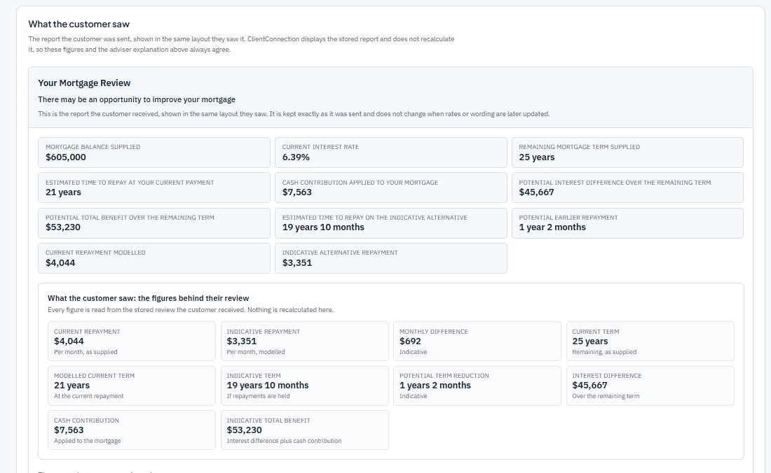 Adviser view of exactly what the customer saw in their review